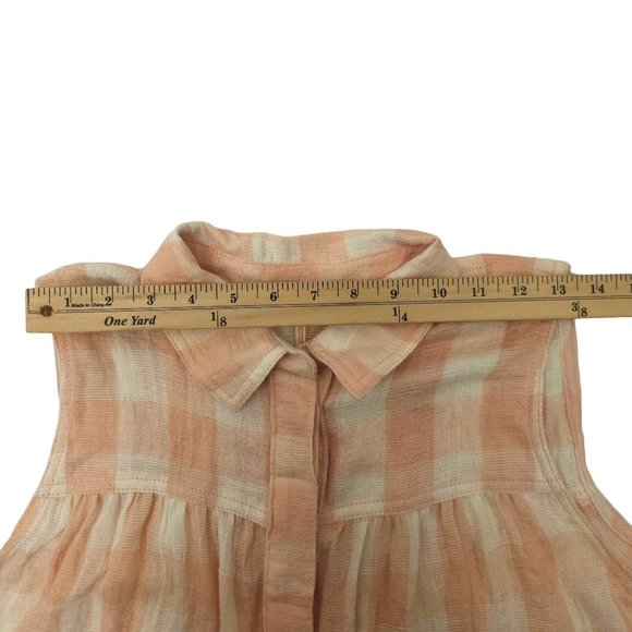 Free People Sleeveless Top Womens S Tank Pink White Check Hidden Button Front - Picture 9 of 14